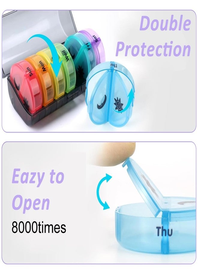 ZIBUYU® Medicine Organizer Box, Rainbow Color Plastic Dual Compartment Pill Box, Weekly Day & Night Medicine Box for Travel for Pills, Tablets, Supplyments - Image 5